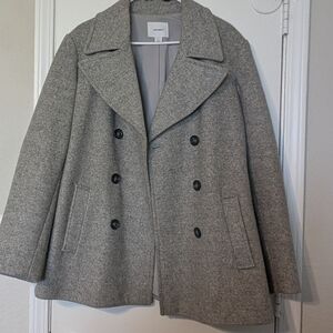 Old Navy Gray Peacoat with Notched Lapels and Structured Shoulders